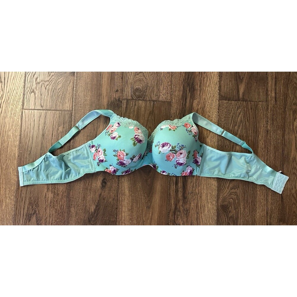 Avenue Floral T-Shirt Bra 52C Mint Green Lace Trim Underwire Plus Siz